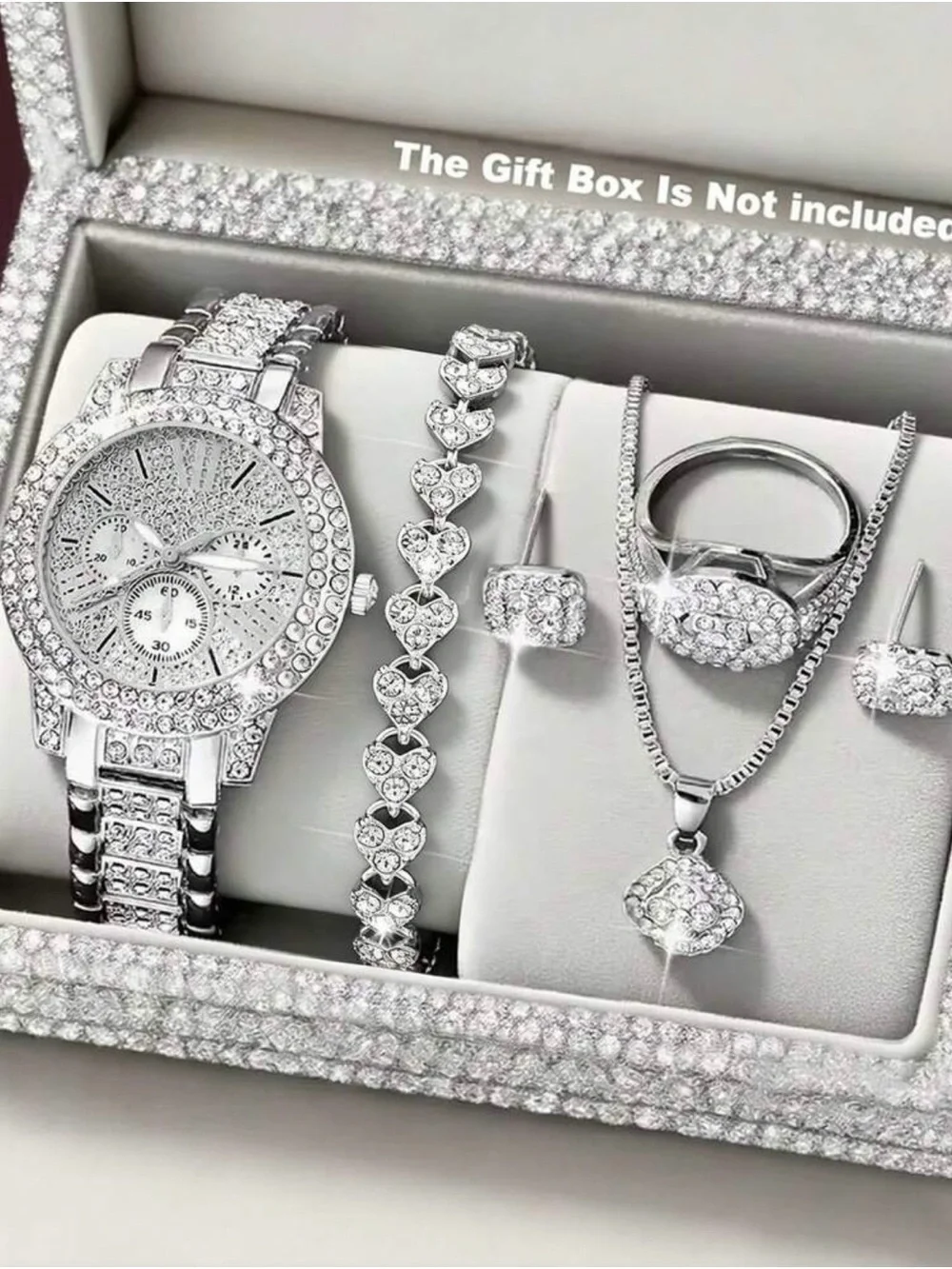 5 piece Sterling Silver Crystal Watch and Jewelry Set - box not included
